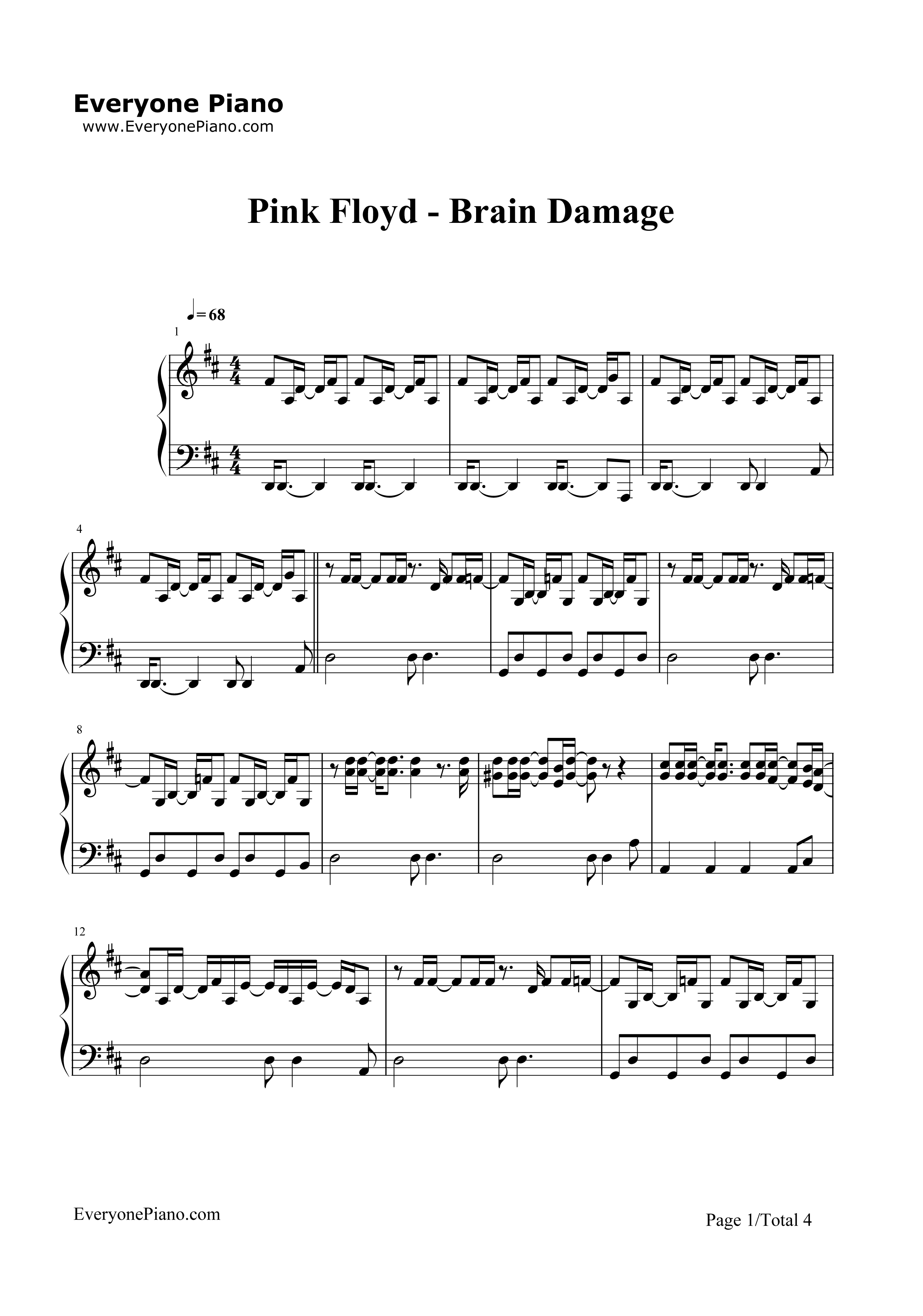 Brain Damage-Pink Floyd五线谱预览1