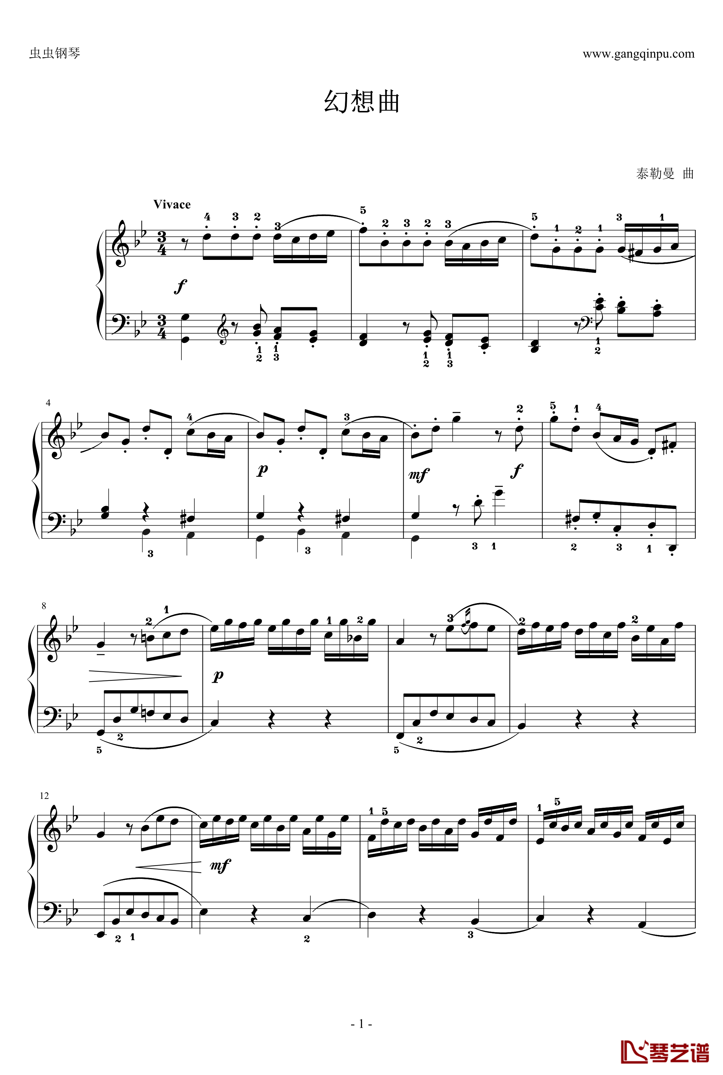 泰勒曼幻想曲钢琴谱-泰勒曼-G.Philipp Telemann1