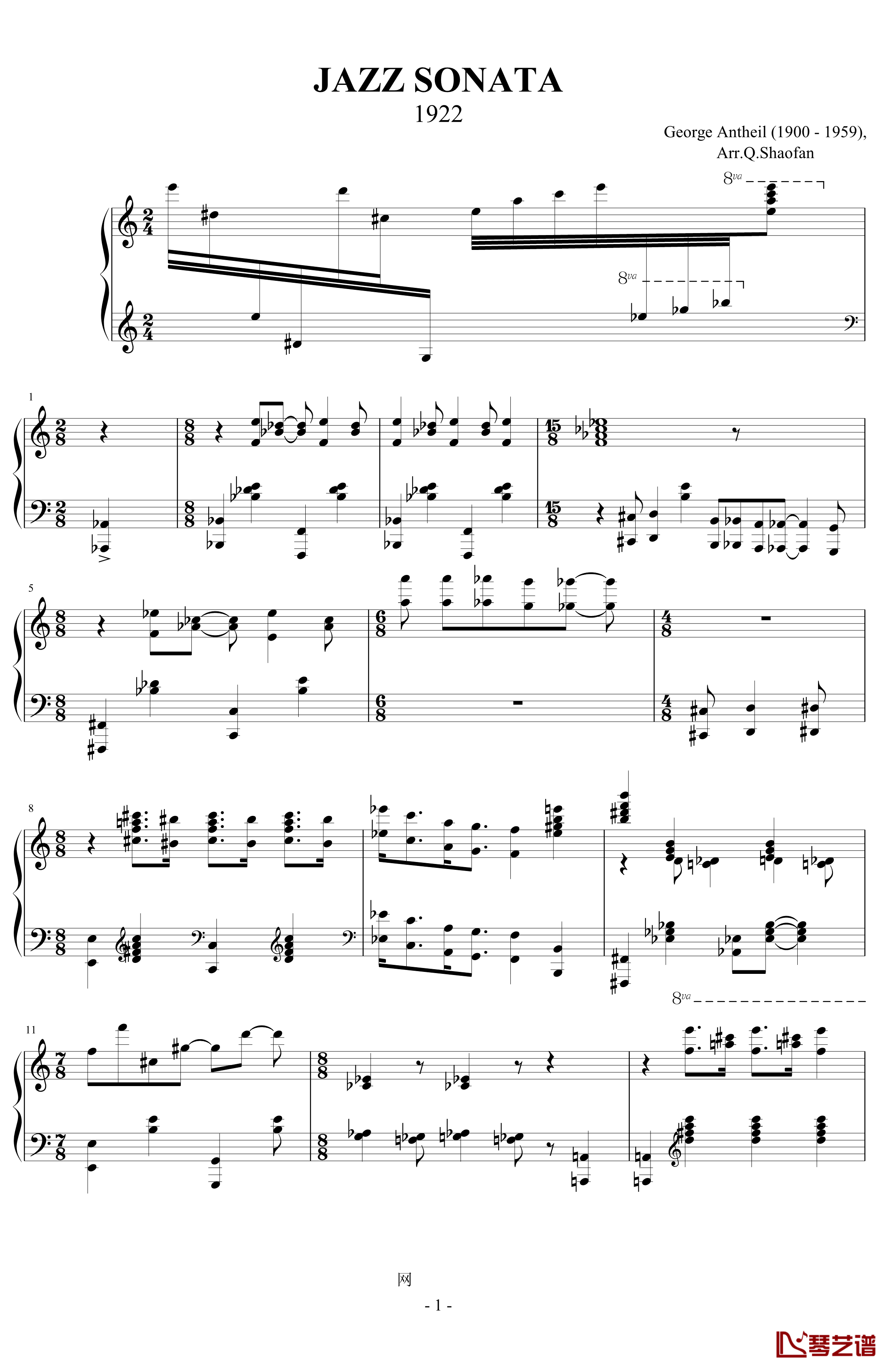 Jazz Sonata钢琴谱-乔治·安太尔-George Antheil-第四钢琴奏鸣曲“爵士”1