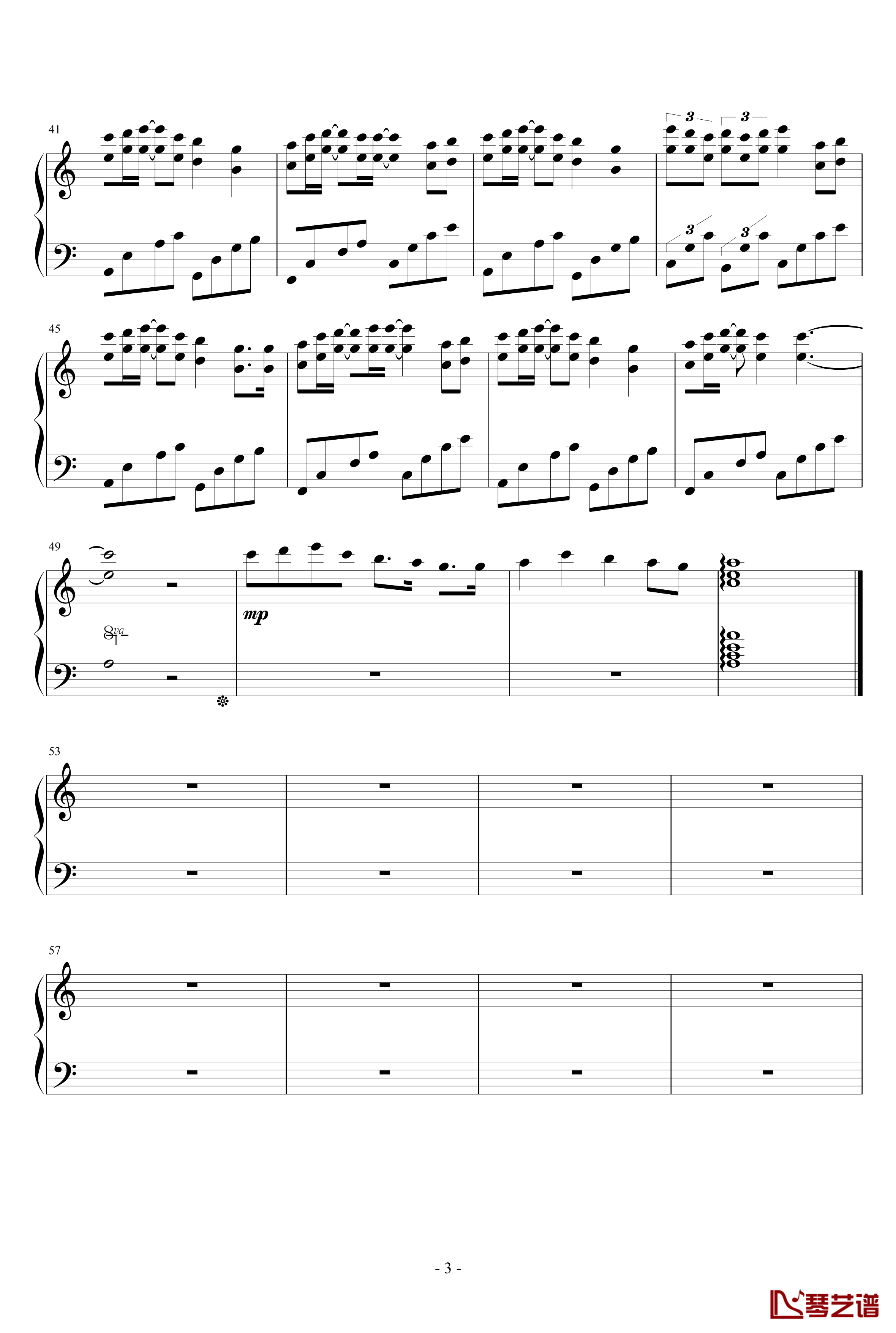 传奇C大调钢琴谱-成龙3