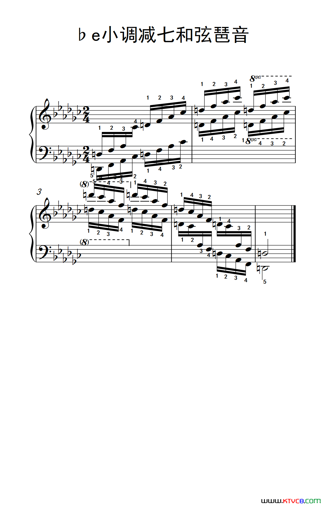 第七级24·♭e小调减七和弦琶音中央音乐学院 钢琴业余考级教程 7-9级简谱