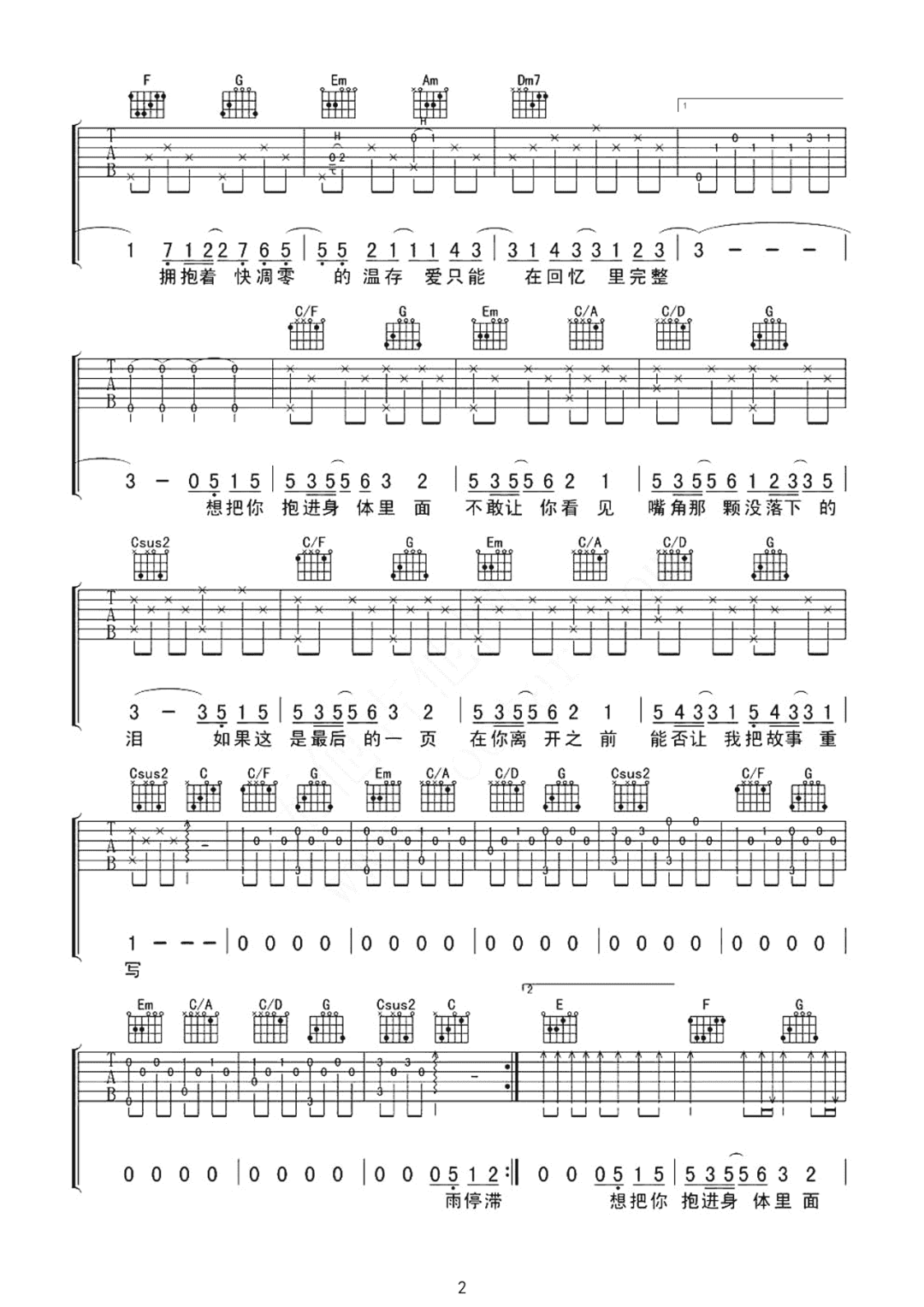 最后一页吉他谱2-江语晨-C调指法