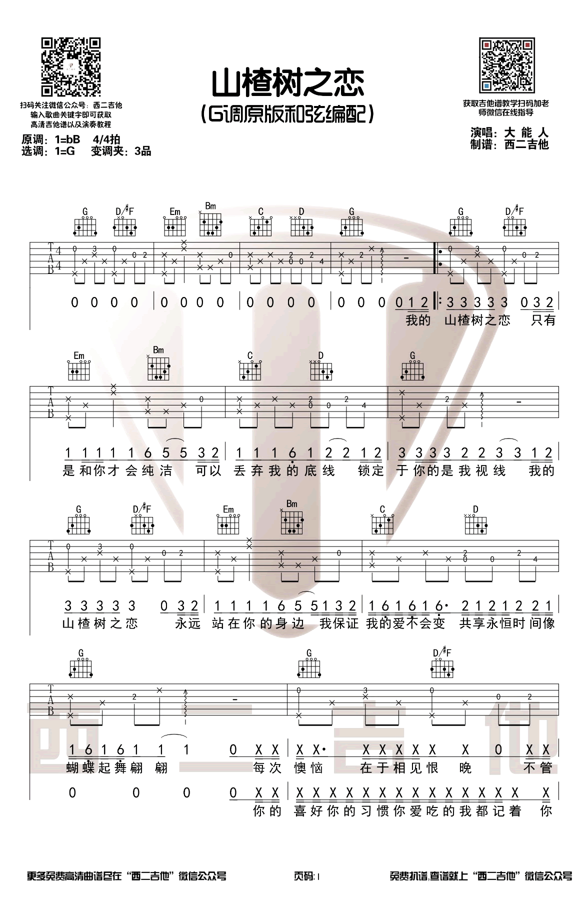山楂树之恋吉他谱1