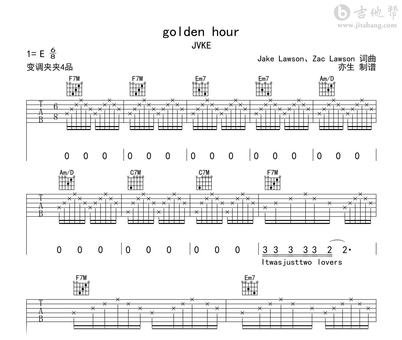 Golden Hour吉他谱-JVKE-C调-吉他帮