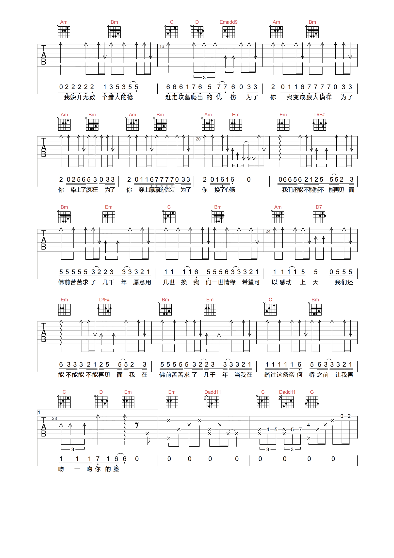 求佛吉他谱-就是南方凯-C调原版弹唱谱-附PDF图片谱