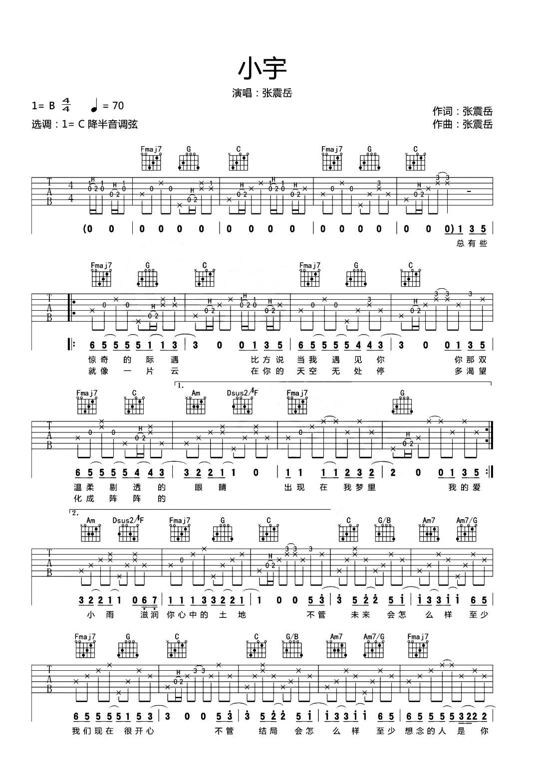 小宇吉他谱1-张震岳-C调指法
