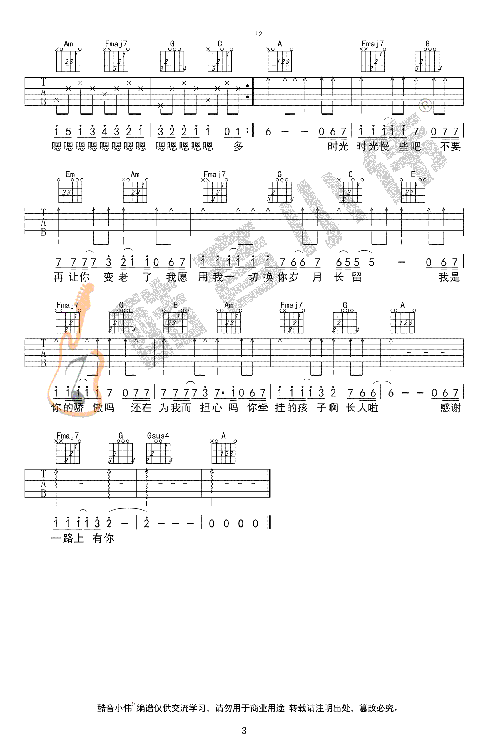 父亲吉他谱3-筷子兄弟-C调指法