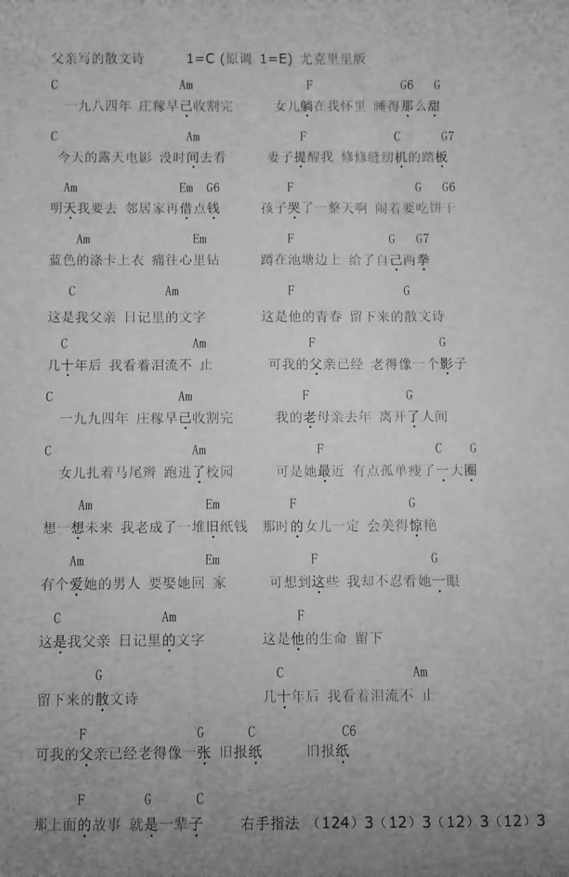 父亲写的散文诗ukulele谱-许飞-尤克里里谱